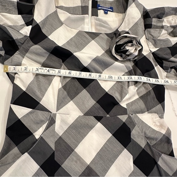 Burberry London Blue Label Black White Plaid Puff Sleeve Silk Pencil Dress 38 S - Picture 13 of 16